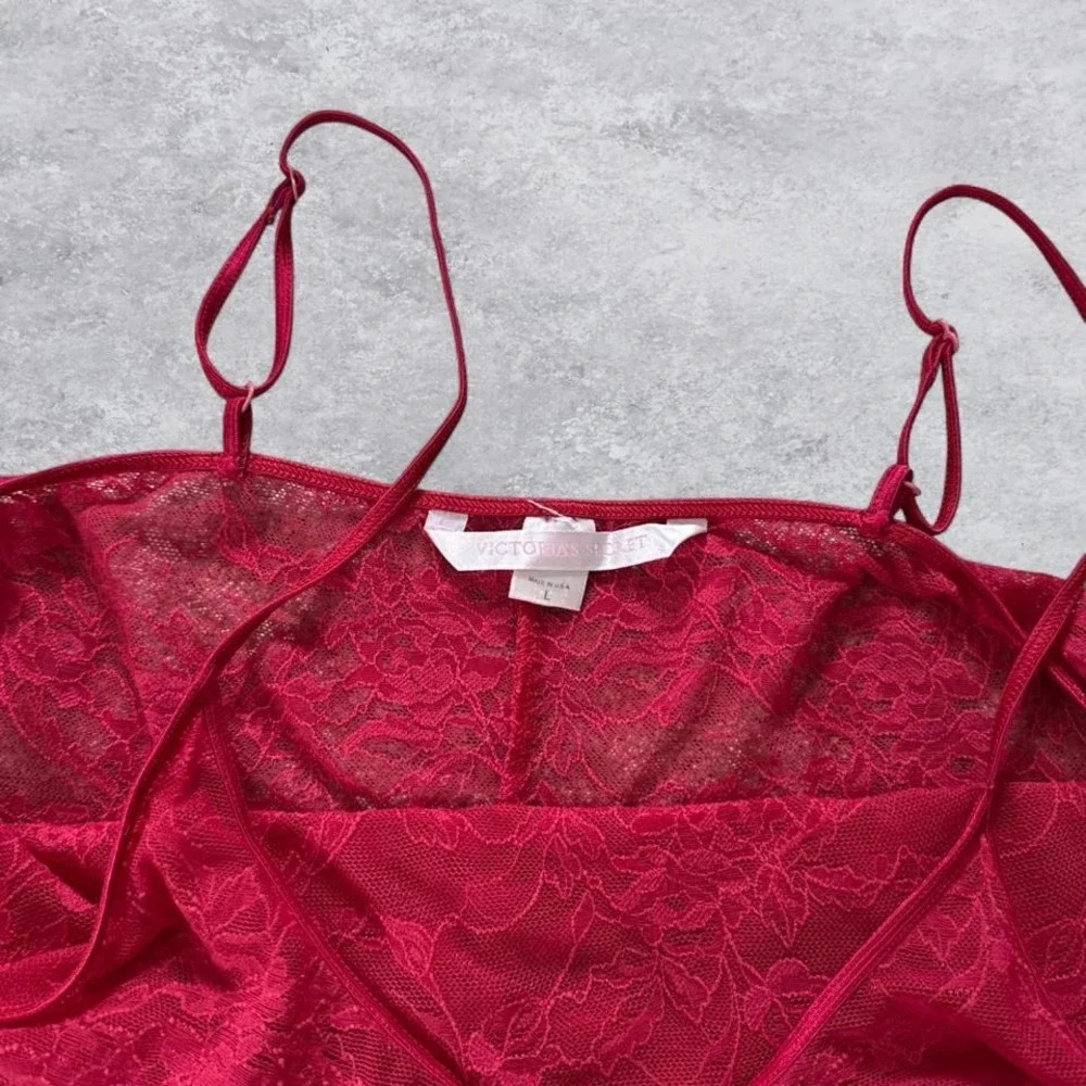 Victoria's Secret Floral Lace Sheer Chemise Nightie RED Large